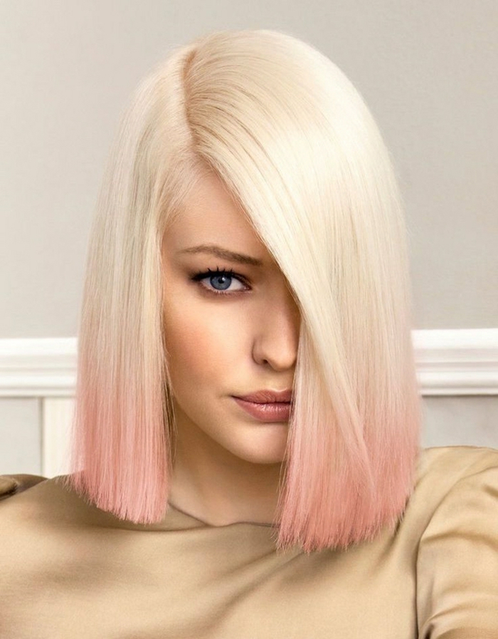 ombre hair blond pink zweiton haare schulterlang in ombre look 