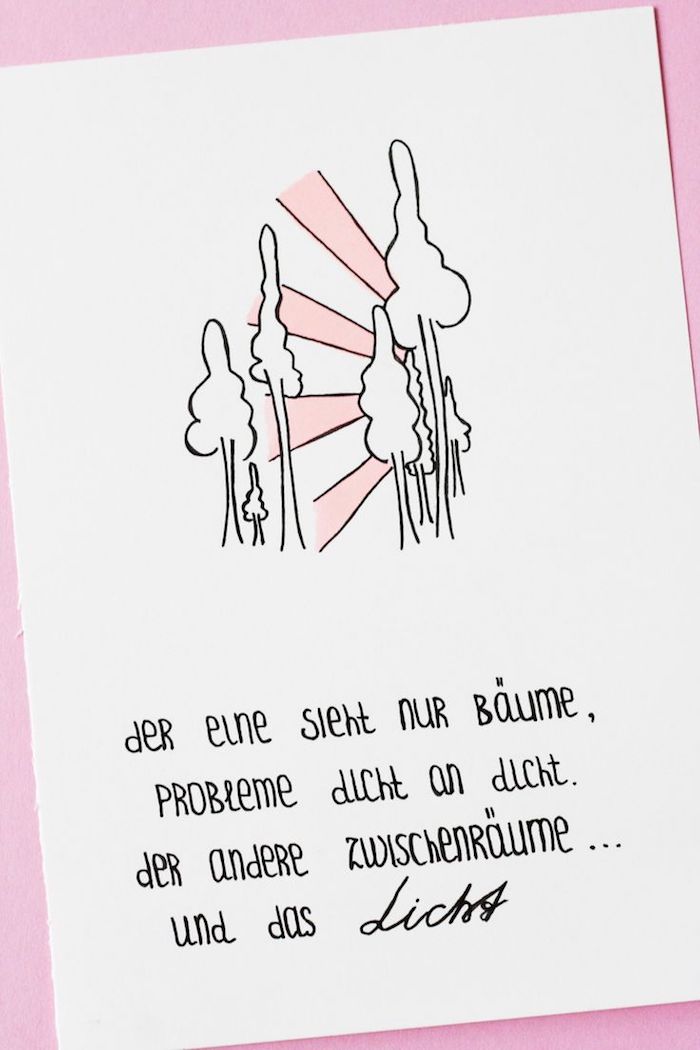 nachdenkliche zitate postkarte zum schenken idee rosa und weiß schöne zitate