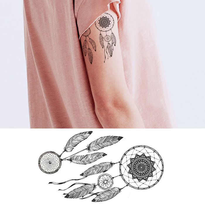 Dreamcatcher Tattoo am Oberarm, Arm Tattoo für Frauen, temporäre Tattoos 