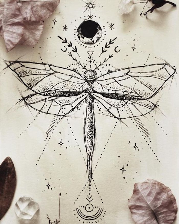 geometrische Zeichnungen, Insekt, Mond, Sonne und Sterne, uralte Symbole