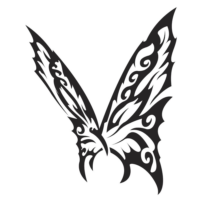 ein fliegender schwarzer schmetterling mit großen schwarzen flügeln - eine gant tolle idee zum thema butterfly tattoo