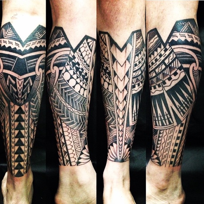 tattoo bedeutung, samoanische tätowierung mit geometrischen figuren am bein