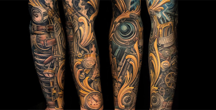 biomechanik tattoo am arm stechen lassen, biomechanische tätowierung