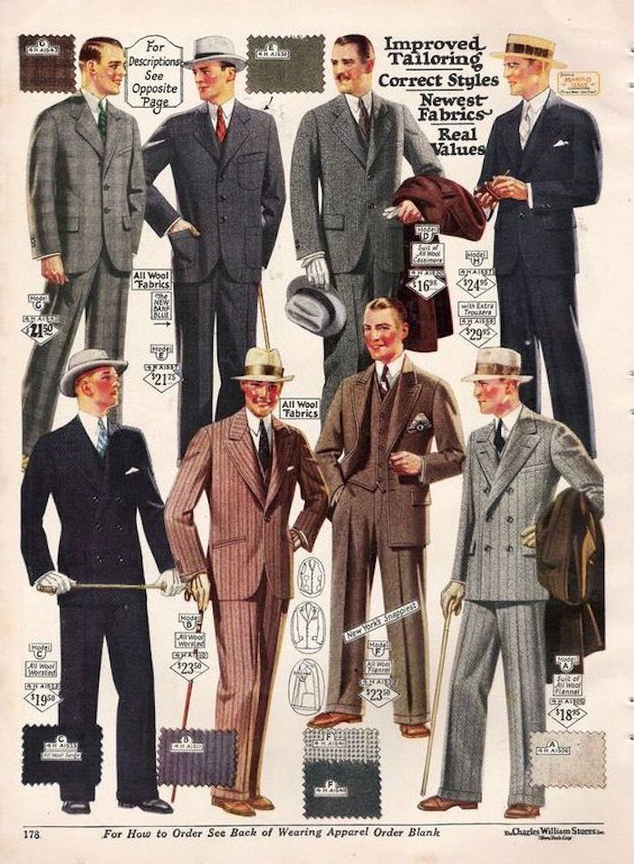 Vintage Kleider, Männermode, Männerhüte, Männeranzüge-Modelle