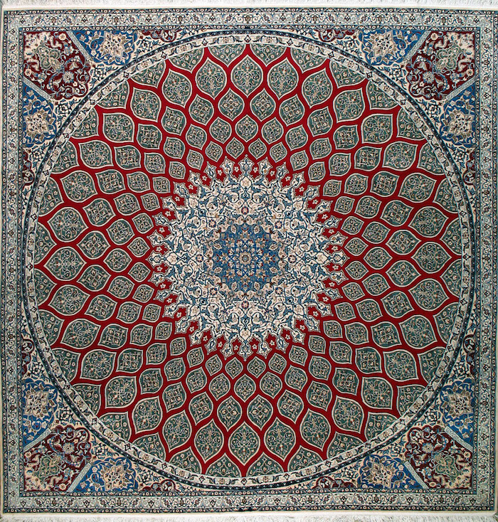 teppich türkis idee quadratischer teppich mit runden formen dekorationen rot mosaik