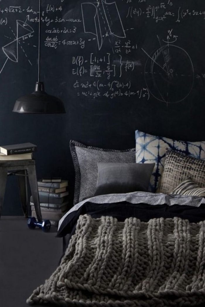 eine schwarze Tafel mit Zeichnungen mit Kreide im Schlafzimmer Wandfarben Ideen