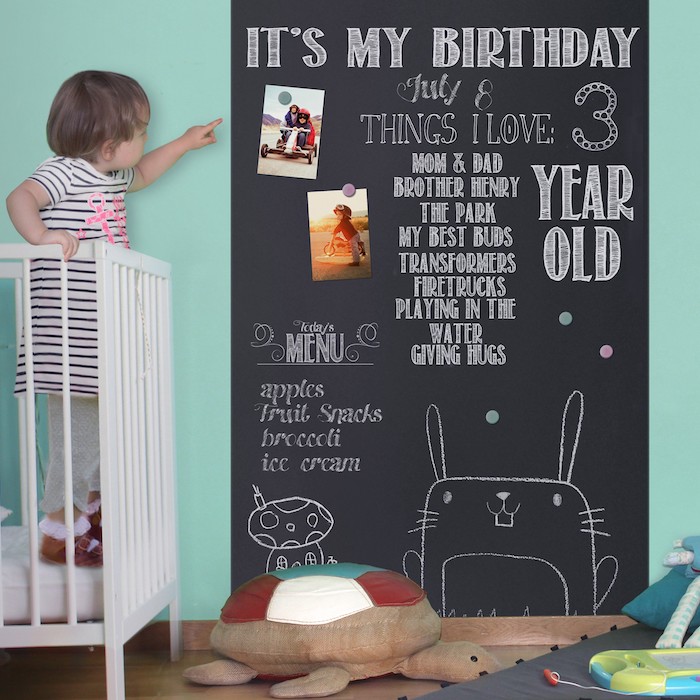 Tafelfolie im Kinderzimmer wo die Eltern über dem Geburtstag des Kindes schreiben können