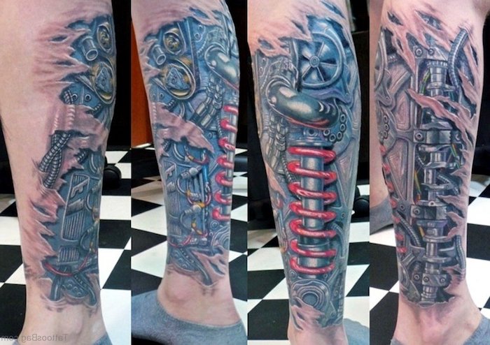 tattoo motive männer, realistische tätowierung am bein stechen lassen
