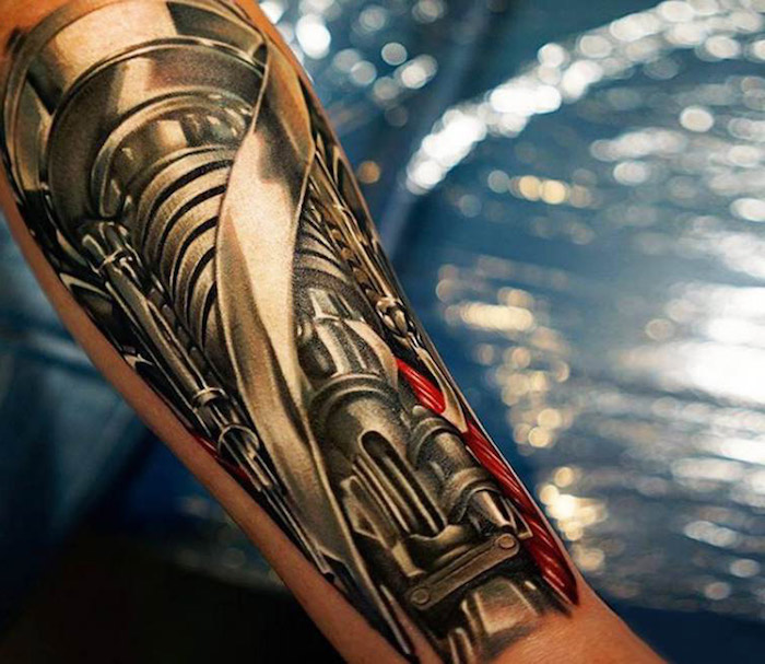 tattoo motive männer, cyborg tattoo stechen lassen, tätowierung am unterarm