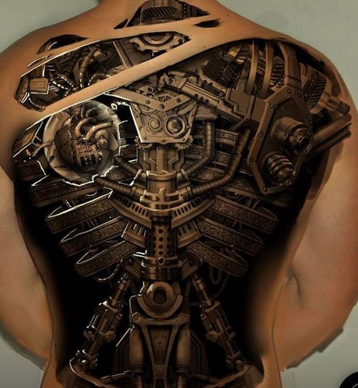 tattoo motive männer, den ganzen rücken tätowieren lassen, biomechanische tätowierung