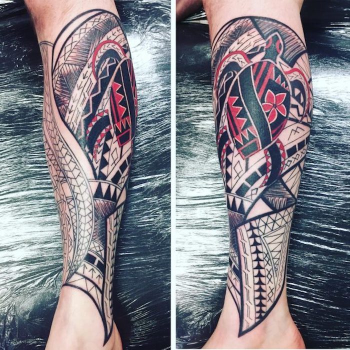 tattoo bedeutung, samoanische tätowierung in schwarz und rot