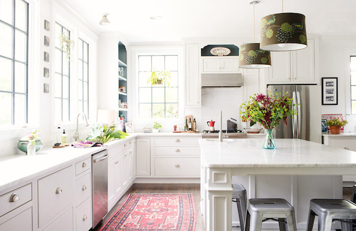 teppiche online bunte gestaltungsideen in der küche wohnküche in weiß mit läufer