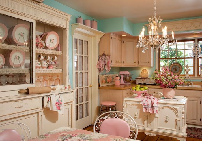 möbel shabby chic shabby küche einrichtungsideen in rosa und weiß teller lampe