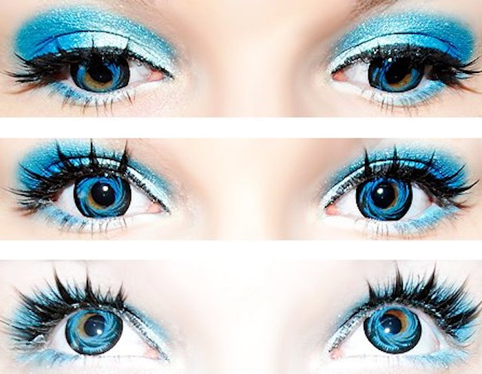 blaue Halloween Augen, die wie die Erde aussehen, blaues Glitzer Make-Up