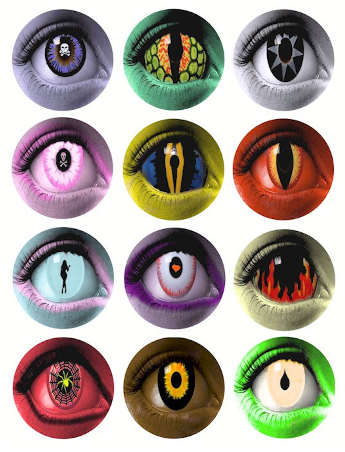 unterschiedliche Modelle von bemalten Kontaktlinsen für Halloween