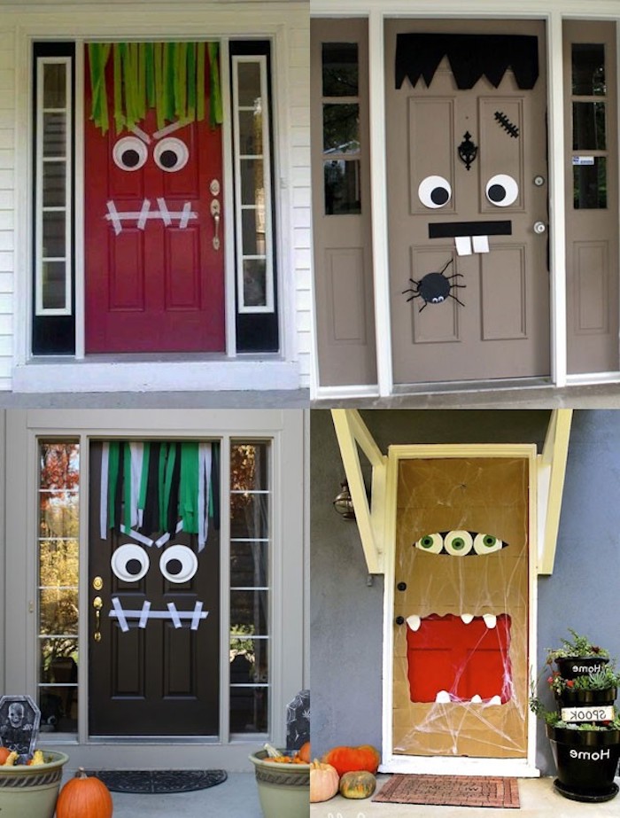 vier kreative Designs, wie die Türen zu Halloween zu dekorieren - Halloween Deko selber machen