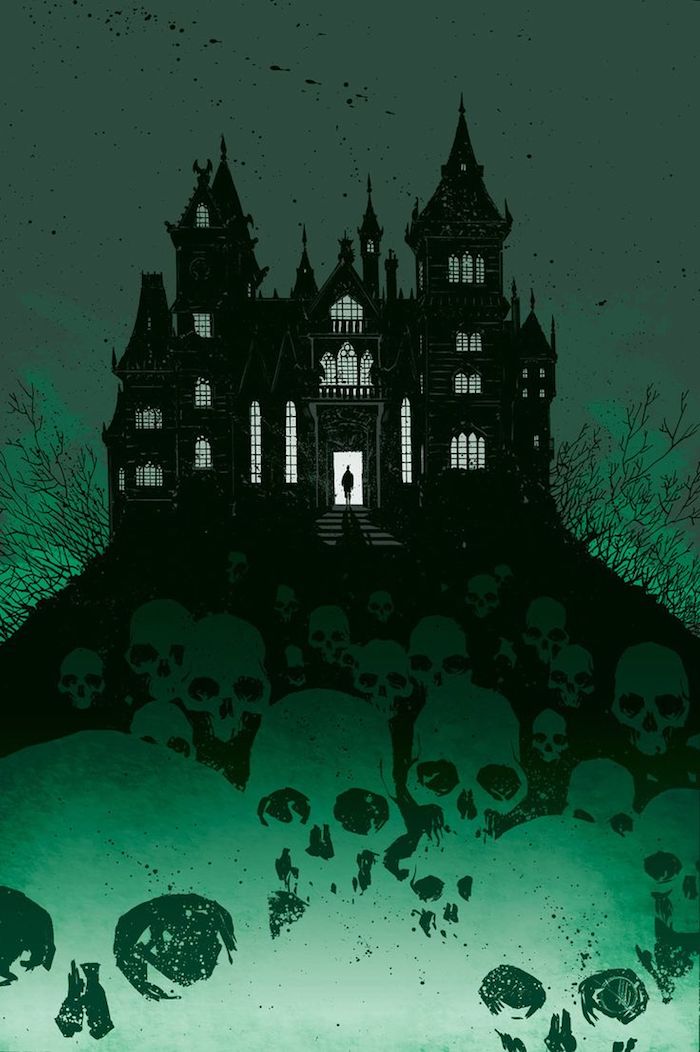 ein Schloss mit gruselige Schädel, die dazu führen - Halloween Hintergrund