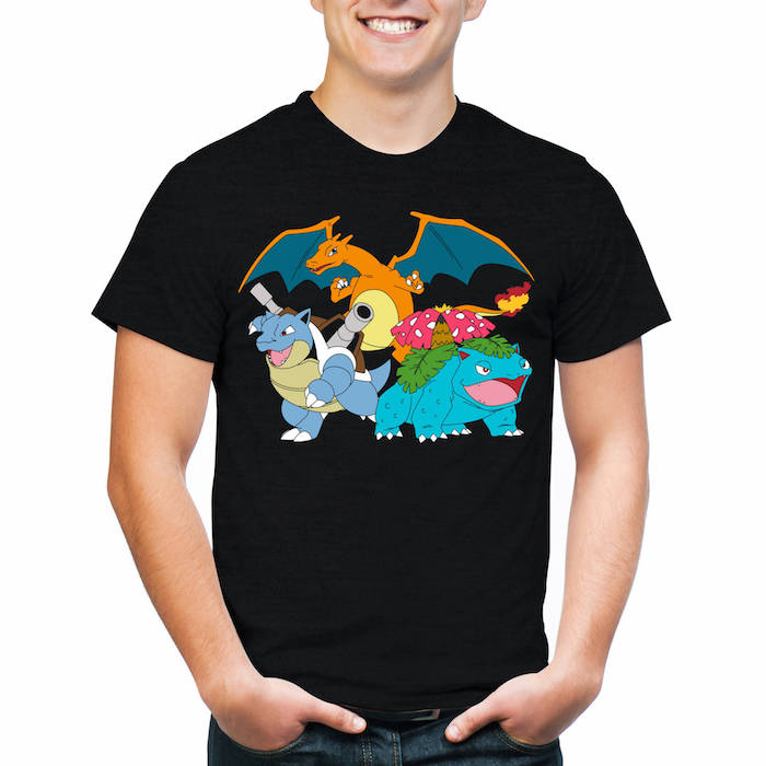 ein schwarzes T-shirt mit beliebten Helden aus dem Show Pokemon - T-shirt bedrucken