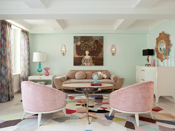 kissen int fabrne dekorieren einrichtung im wohnzimmer sofa mit kissen deko sessel in rosa wandbild frau