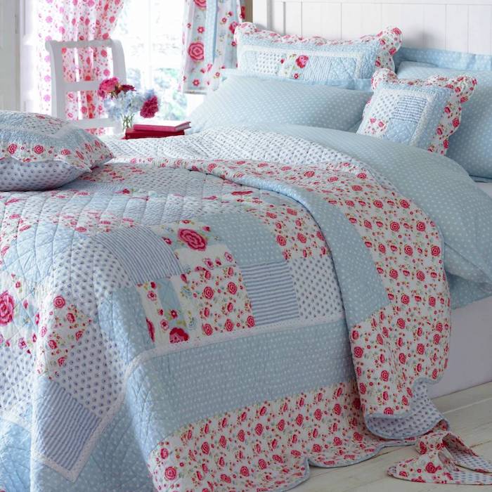 blaue und rosa Bettwäsche einfache Nähideen, wie das Schlafzimmer in Oase zu verwandeln