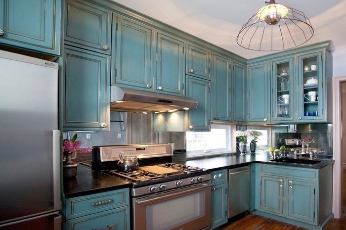 küchenbilder küche einrichten blau oder grün farben in der küche moderne wohnung retro motive