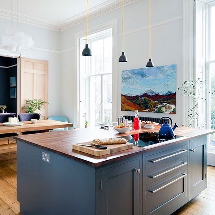 küchen ideen in blau blaue wandblid zur ergänzugng des schönen interieurs blaue möbel in der küche