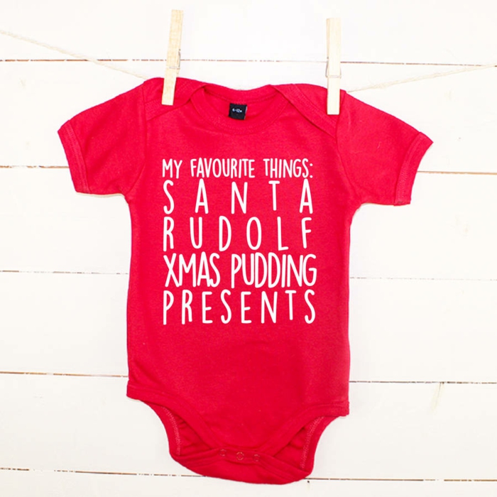 Roter Babybody mit Botschaft, Meine Lieblingssachen, personalisiertes Babygeschenk zur Geburt