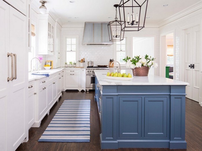 designer küchen kücheneinrichtung schöne küche blau weiß teppich in der küche