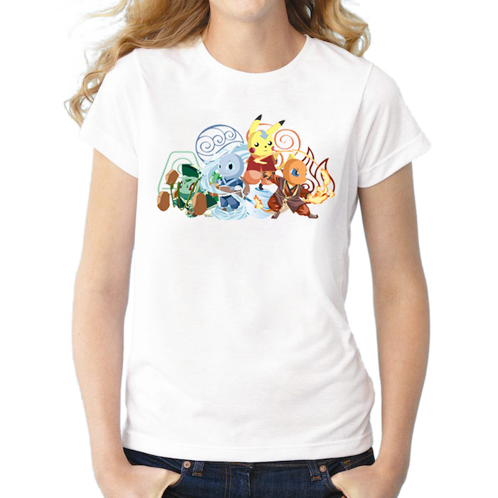 ein weißes T-shirt mit den beliebten Pokemons wie Helden von Avatar - T-shirt bedrucken