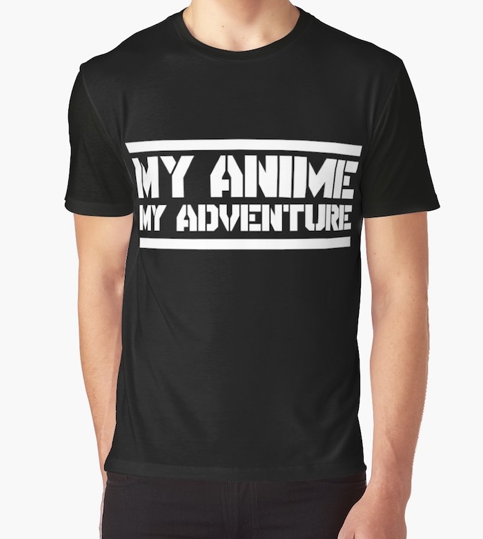 ein schwarzes T-shirt bedrucken von einem echten Anime Fan, schlichtes Design