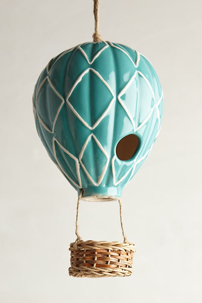 Luftballon-Vogelhäuschen, schöne Dekoration für Ihren Garten oder Balkon, hellblau und weiß, aus Keramik