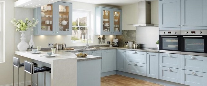 weiße küche graue arbeitsplatte blaue möbel ideen für eine moderne küche 