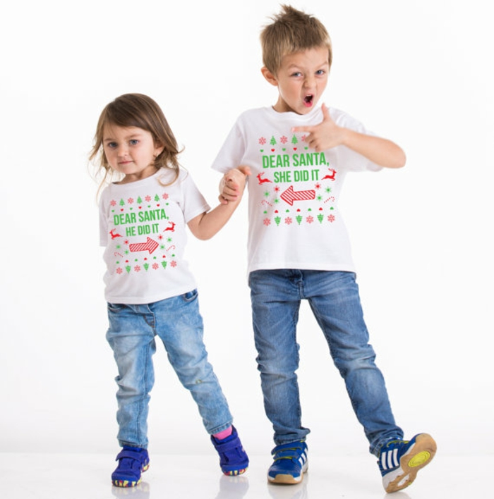 T-Shirt selbst gestalten, coole Idee für Weihnachtsgeschenk, mit Schablone beschriften, Geschenkidee für Geschwister