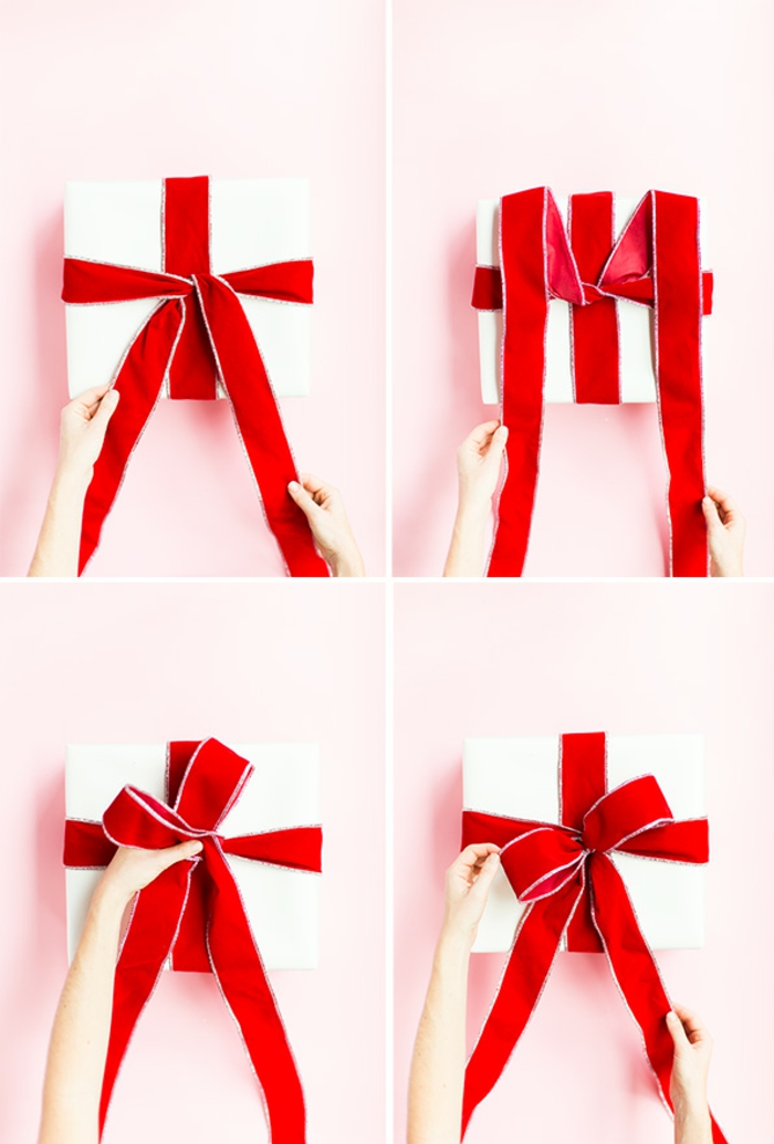 Schritt für Schritt Anleitung, wie man eine Schleife bindet, Weihnachtsgeschenke schön verpacken