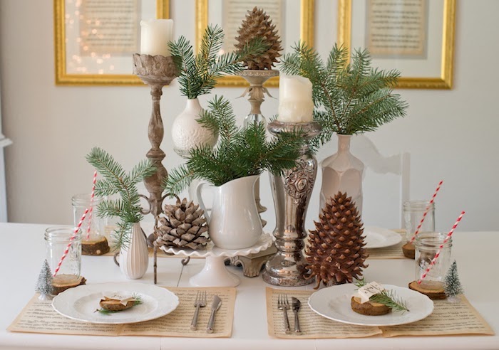 weihnachts deko natur ideen zum selbermachen weihnachtliche dekorationen zapfen kerze grüne zweige strohhalm