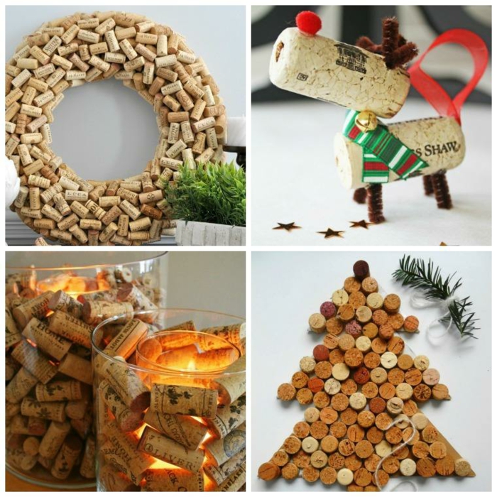 Weihnachtsdekoration aus Korken basteln, Weihnachtskranz, Renter und Christbaum selbst gemacht
