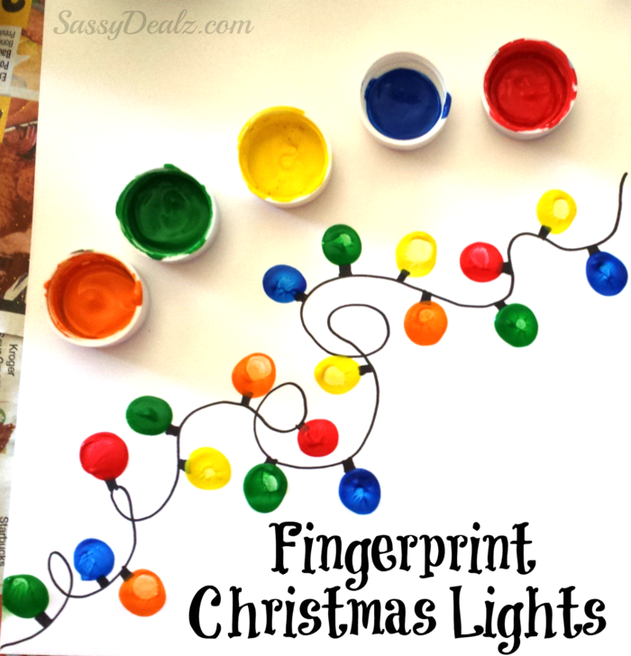 Weihnachtskarte mit Fingerabdrücken gestalten, bunte Weihnachtsgirlande, DIY Idee für Kinder und Erwachsene