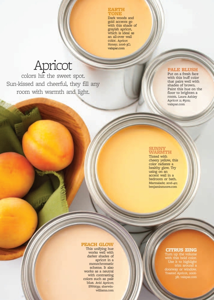 Wandfarbe auswählen, Farbe Apricot verschiedene Nuancen, Aprikosen in Holzschale