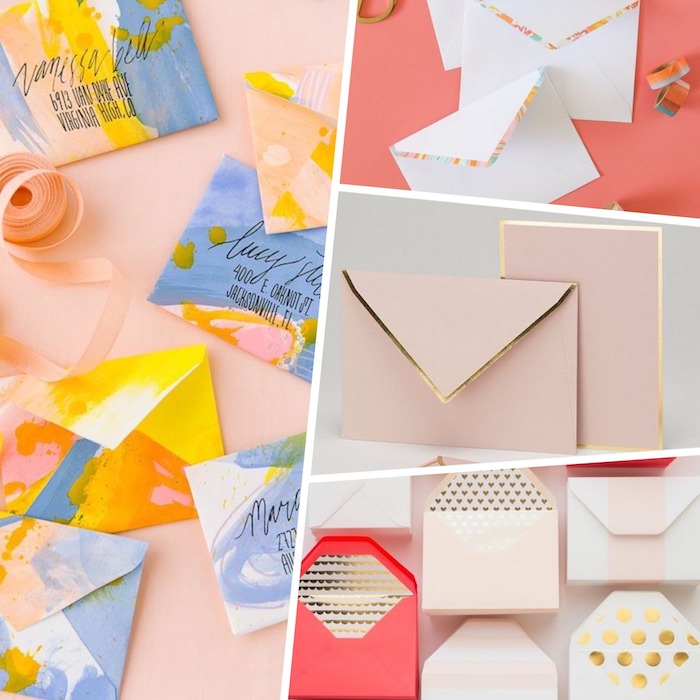 Briefkuvert bunte Vorschläge mit Ölfarben gefärbt, ein Collage aus einigen Vorschlägen