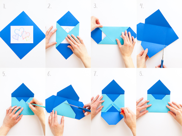 Umschlag falten - eine ausführliche Faltanleitung für einen blauen Umschlag