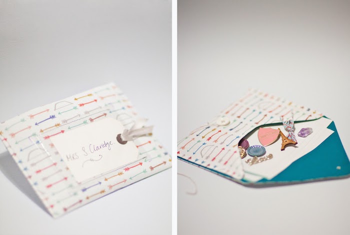 ein Briefumschlag mit Motiven von winzigen Pfeilen, Umschlag basteln und füllen