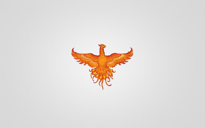 idee für einen kleinen orangen tattoo mit einem fliegenden orangen brennenden phönix mit zwei orangen flügeln mit roten und gelben federn
