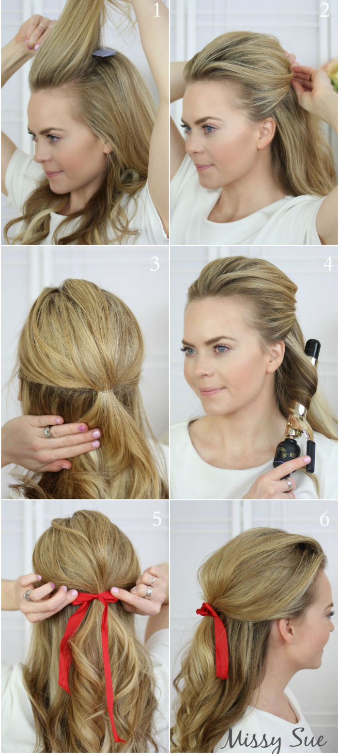 Einfache Frisur zum Nachstylen, ausführliche Anleitung in Bildern, Frau mit langen dunkelblonden Haaren