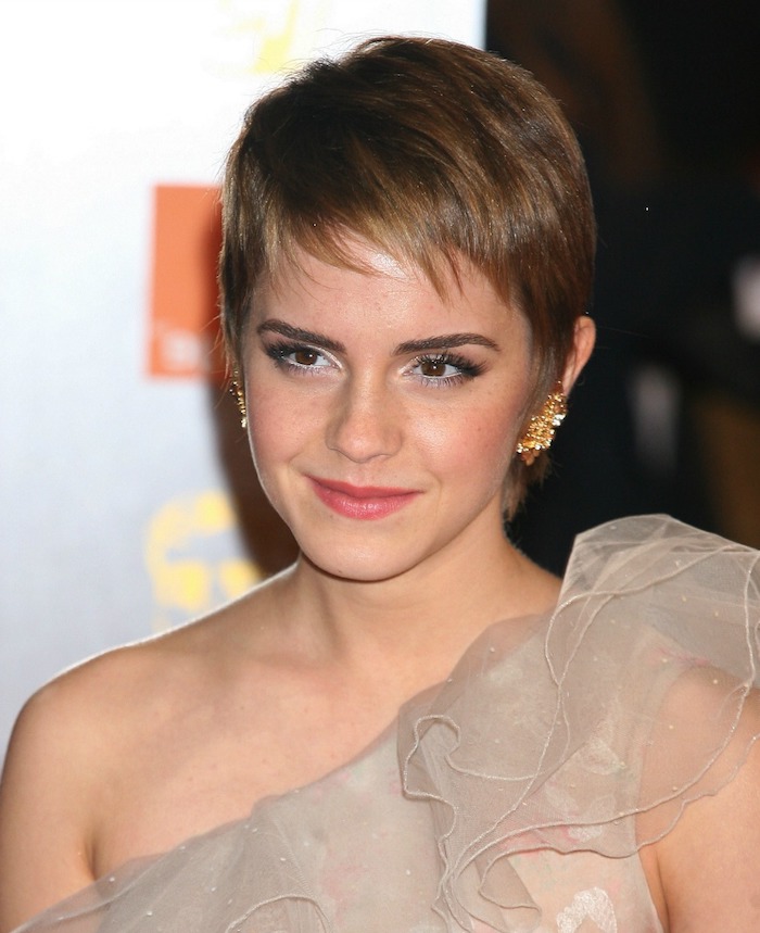 kurze Haare stylen - ein Beispiel für Frisur von Emma Watson mit ihrer natürlichen braunen Farbe 