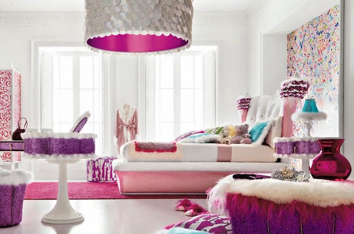 jugendzimmer gestalten rosa lila weiß bunte wandgestaltung ideen elemente am zimmer violettes design