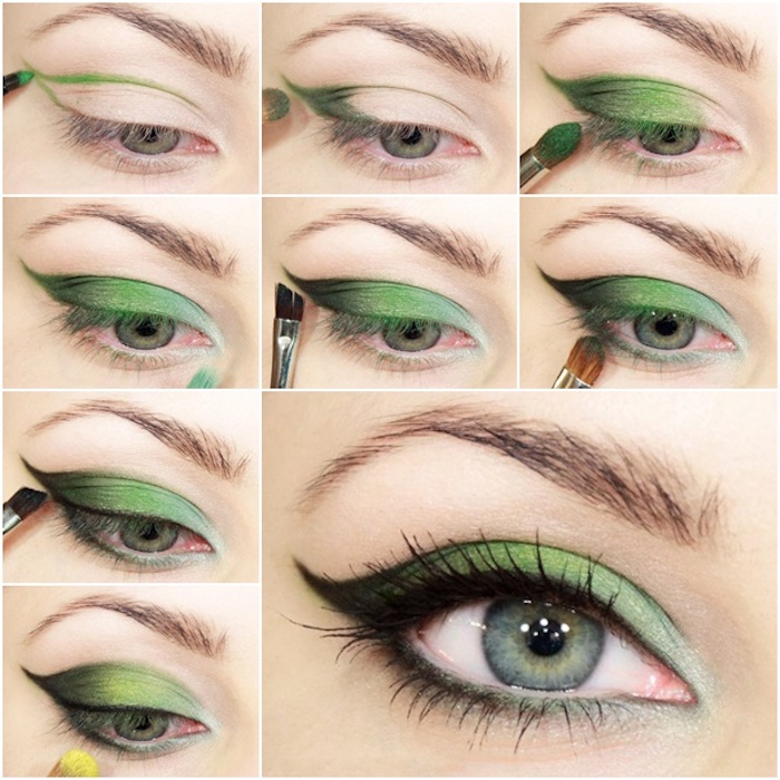 grüne augen betonen, make-up-für den sommer, grüne lidschatten
