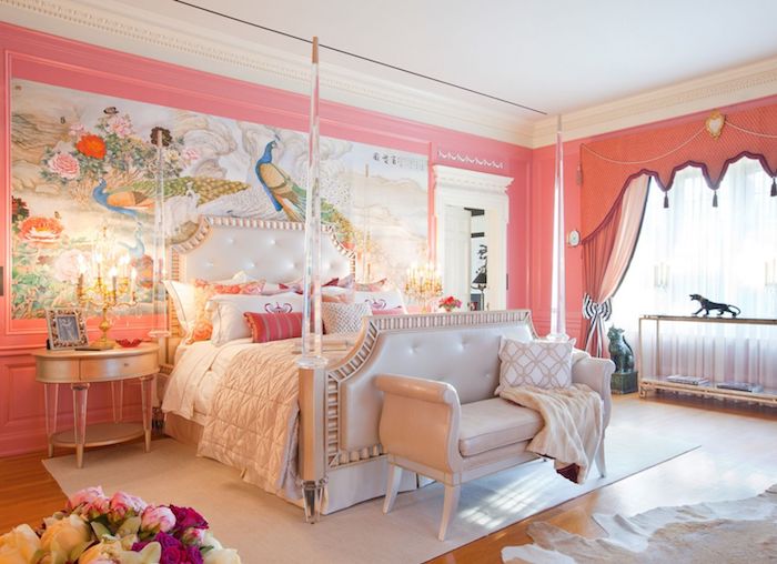 zimmer gestalten in einem erhabenen stil ideen rosa orange bohemian haus design wandgestaltung voll farbe und buntheit