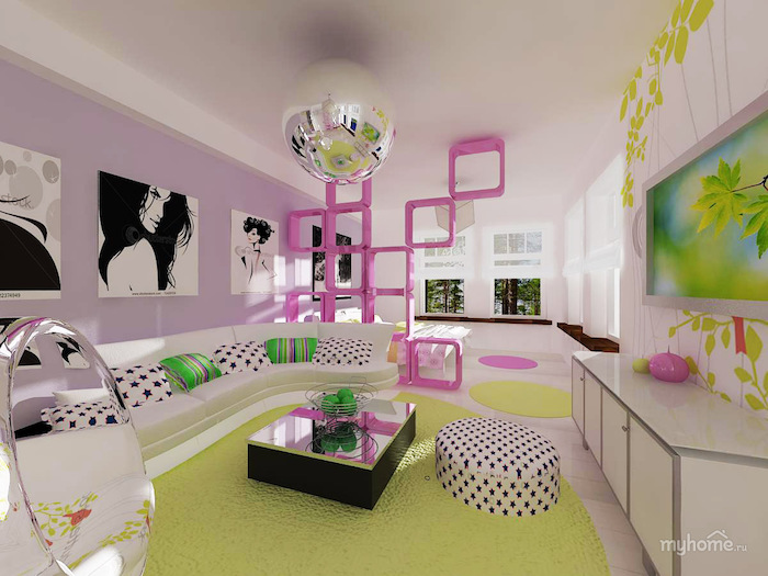 jugendzimmer komplett einrichten schöne möbel und kreative ideen raumtrenner in pink wandbilder frauen designer ideen discoball lampe