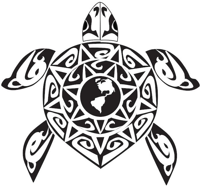 eine schwarze große schildkröte und eine große sonne - maori tattoo bedeutung