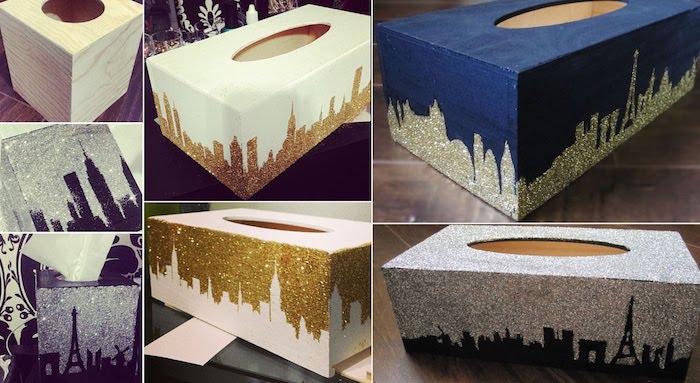 Kästchen basteln - Schachtel für Taschentücher wie Paris mit Glitter geschmückt
